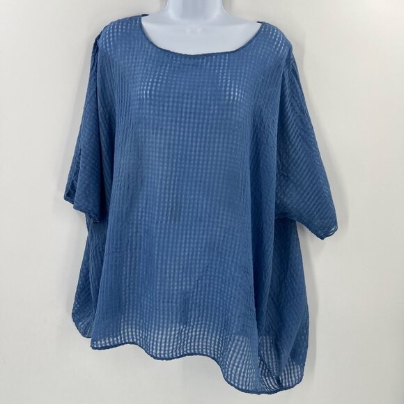 KL Playwear OS Wide Cut Lightweight Tunic Top Dusty Blue Cotton Boxy Minimalist - Picture 1 of 15